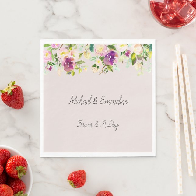 Serviette En Papier Mariage floral rose crème Bourgogne (En situation)