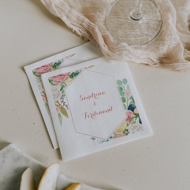 Serviette En Papier Mariage floral rose géométrique Napkin (Créateur téléchargé)