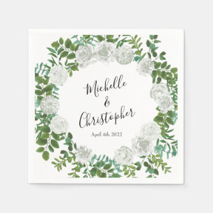Serviette En Papier Mariage floral rose noire et blanche