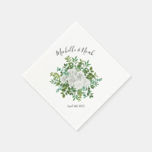 Serviette En Papier Mariage floral rose noire et blanche