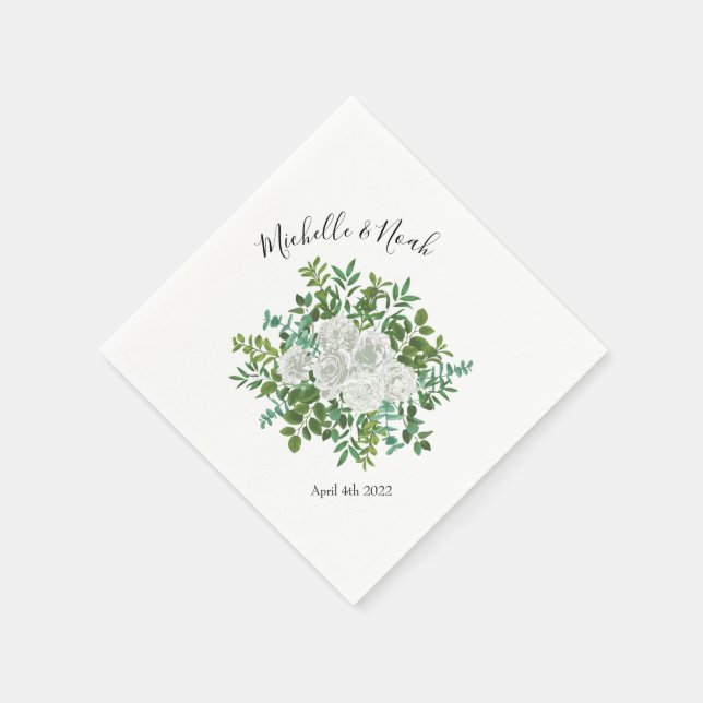 Serviette En Papier Mariage floral rose noire et blanche (Coin)