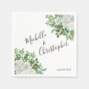 Serviette En Papier Mariage floral rose noire et blanche
