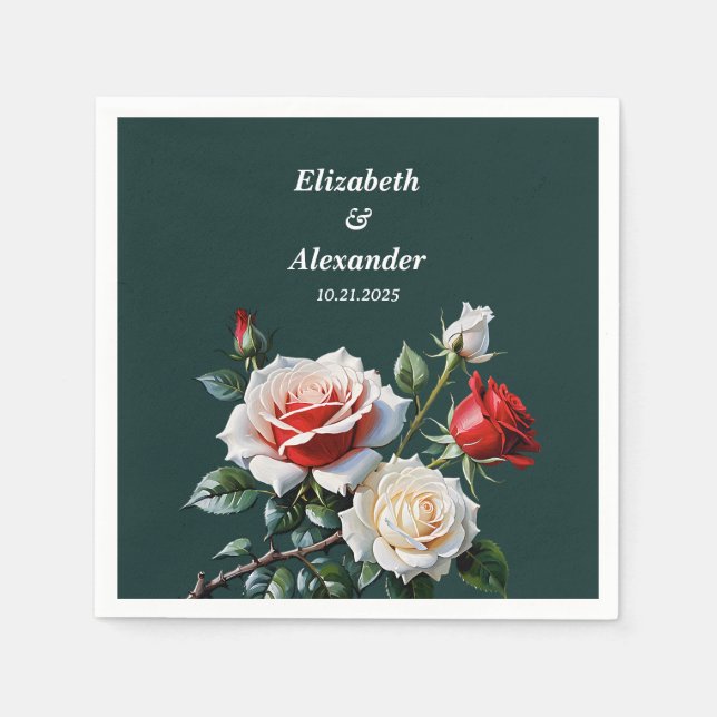Serviette En Papier Mariage floral rose rose foncé (Devant)