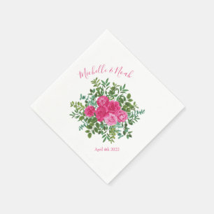Serviette En Papier Mariage floral rose vif