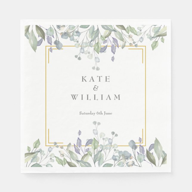 Serviette En Papier Mariage floral Sage et Lilac (Devant)