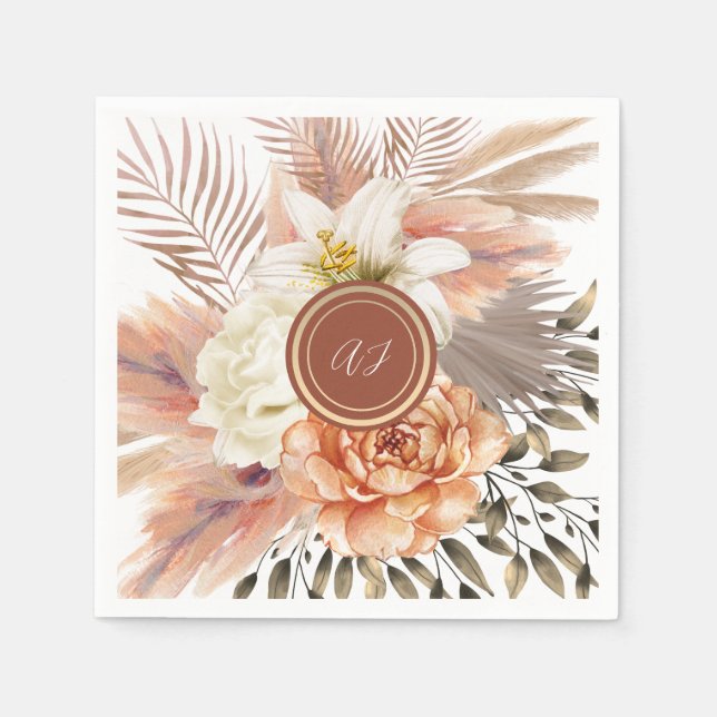 Serviette En Papier Mariage Floral Terracotta (Devant)