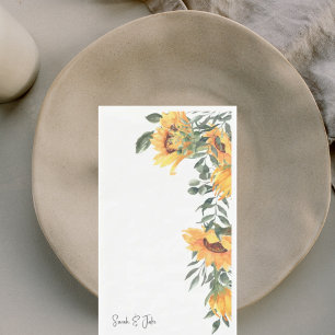 Serviette En Papier Mariage floral tournesol aquarelle blanc 