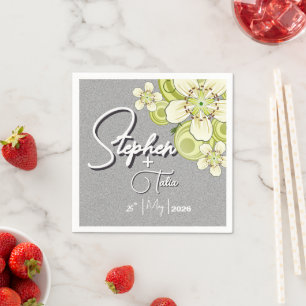 Serviette En Papier Mariage Floral Vert Élégant 