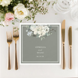 Serviette En Papier Mariage Floral Vert Olive Classique