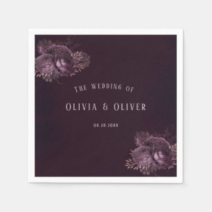 Serviette En Papier Mariage floral violet et Rose Gold Peony