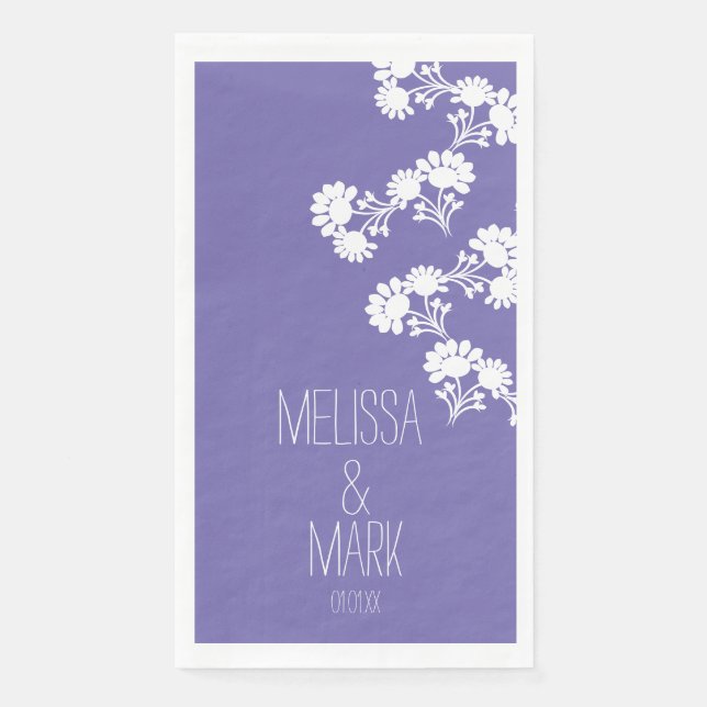 Serviette En Papier Mariage Floral Wreath Bordure Nom papier Invité à (Devant)