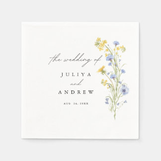 Serviette en papier mariage florale bleu et jaune