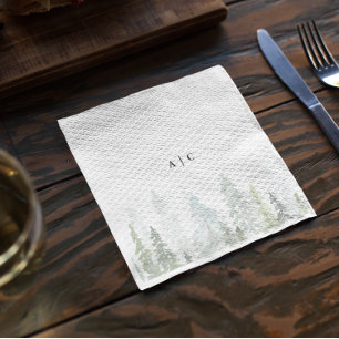 Serviette En Papier Mariage forestier Rustique Aquarelle Pine Trees