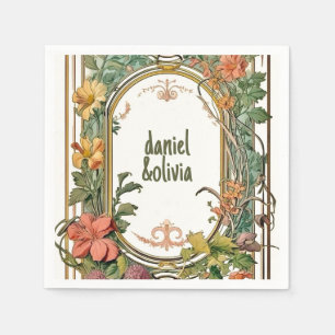 Serviette En Papier Mariage frontalier orné fleur sauvage victorien