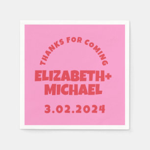 Serviette En Papier Mariage funky rouge rose à main