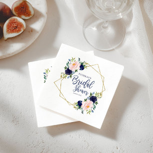 Serviette En Papier Mariage géométrique bleu marine et or floral