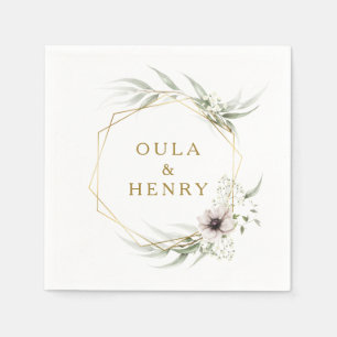 Serviette En Papier Mariage géométrique Eucalyptus Gold