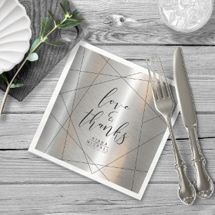 Serviette En Papier Mariage Géométrique Métallique ID648 Argent/Noir