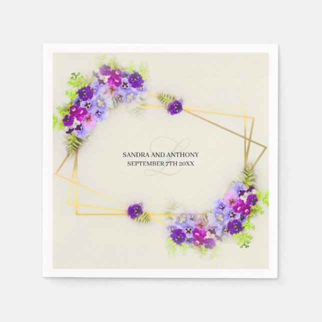 Serviette En Papier Mariage géométrique Pansy Napkin (Devant)