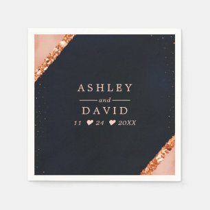 Serviette En Papier Mariage géométrique rose Navy Copper Blush