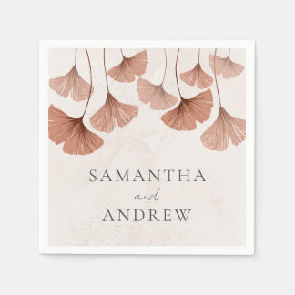 Serviette En Papier Mariage Ginkgo Botanique Aquarelle Terracotta 
