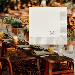 Serviette En Papier Mariage Gold Monogram Cream Coin Élégant