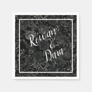 Serviette En Papier Mariage gothique blanc et noir Rose