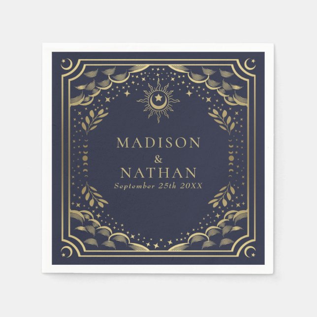 Serviette En Papier Mariage gothique Gold et Navy Tarot Card (Devant)