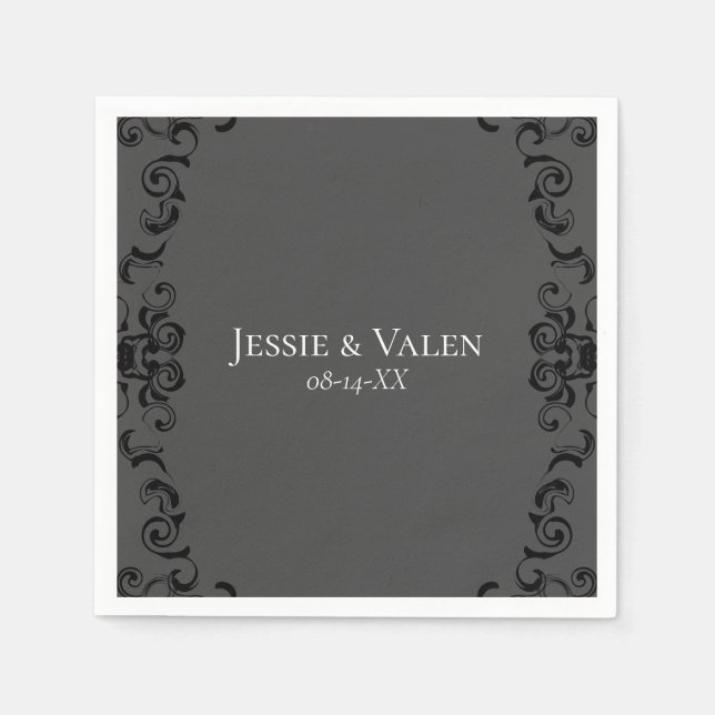 Serviette En Papier Mariage gothique gris et noir (Devant)