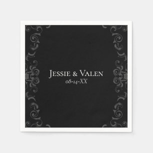 Serviette En Papier Mariage gothique gris noir
