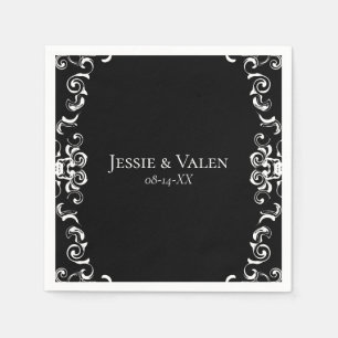 Serviette En Papier Mariage gothique noir et blanc