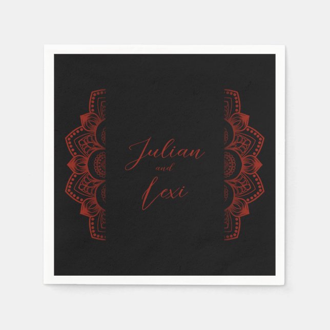 Serviette En Papier Mariage gothique noir et rouge (Devant)