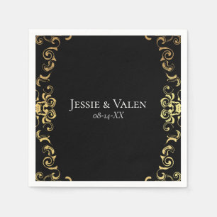 Serviette En Papier Mariage gothique or et noir