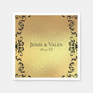 Serviette En Papier Mariage gothique or et noir