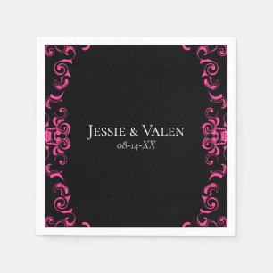 Serviette En Papier Mariage gothique rose chaud et noir