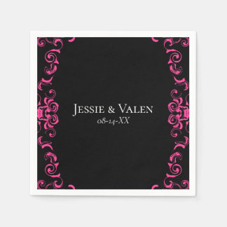 Serviette En Papier Mariage gothique rose chaud et noir