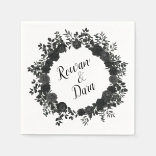 Serviette En Papier Mariage gothique Rose noir blanc
