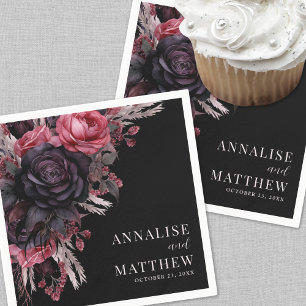 Serviette En Papier Mariage gothique rouge noir floral
