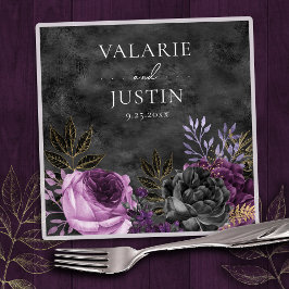 Serviette En Papier Mariage gothique violet et noir floral