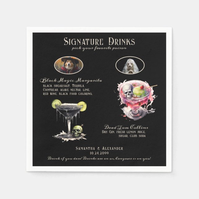 Serviette En Papier Mariage gothique Whimsigoth Chien Signature Boisso (Devant)