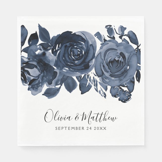 Serviette En Papier Mariage gras bleu floral (Devant)