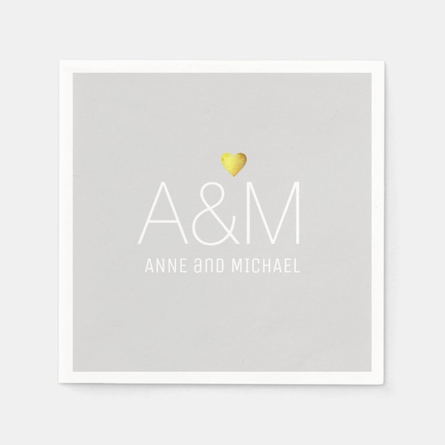 Serviette En Papier Mariage gris clair classique Monogrammé (Devant)