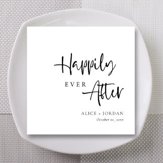 Serviette En Papier Mariage « Happily Ever After » en script gras noir