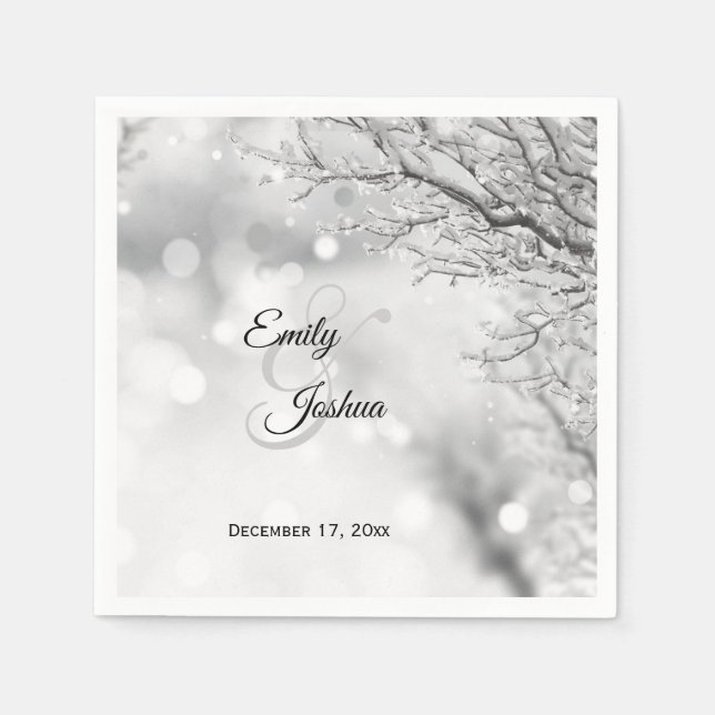 Serviette En Papier Mariage hivernal avec neige mousseuse et glace (Devant)