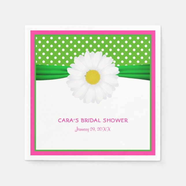 Serviette En Papier Mariage Hot Pink Daisy & Green Polka Dots (Devant)