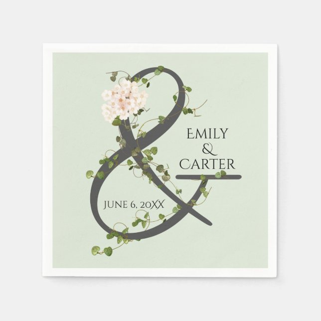 Serviette En Papier Mariage Hydrangea et Ivy Ampersand (Devant)