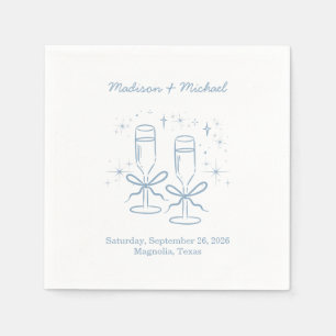 Serviette En Papier Mariage illustré à main lunaire dessiné bleu