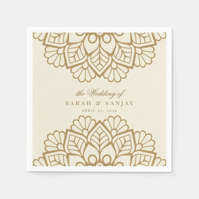 Serviette En Papier Mariage indien Mandala or ou Sangeet (Devant)