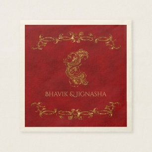 Serviette En Papier Mariage indien Peacock rouge et or Napkin
