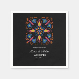 Serviette En Papier Mariage indien Thème Eléphant Floral Noir